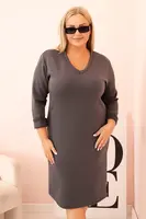 Kesi Włoski Dámska sukňa Plus Size maslová s výstrihom V a rukávom grafitová