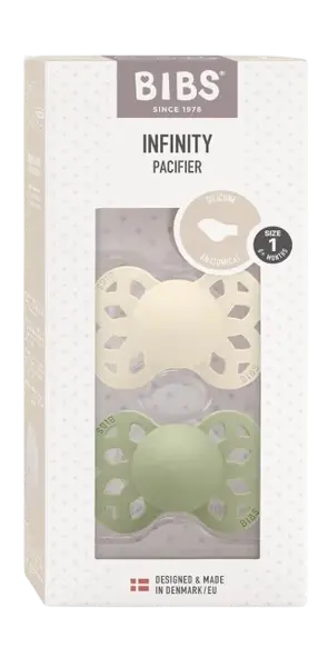 BIBS Anatomické silikónové cumlíky Infinity, veľkosť 1, Ivory / Sage 2 ks