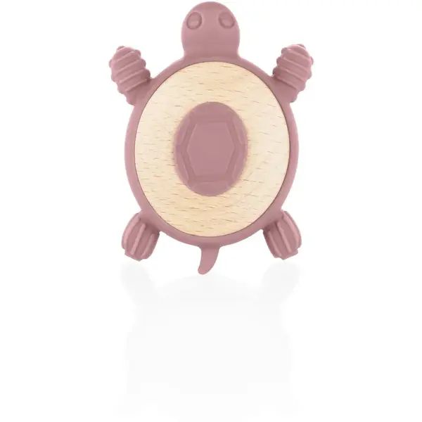 Zopa Silicone Wooden Teether Turtle hryzadielko 0 m+ Old Pink 1 ks