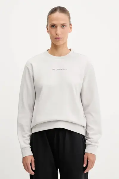 Mikina EA7 Emporio Armani dámská, šedá barva, s potiskem, AF10443.7W000799