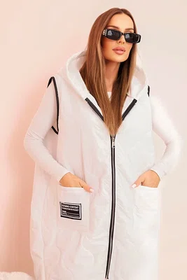 Kesi Włoski Dámská prošívaná vesta Plus Size s kapucí na zip bílá