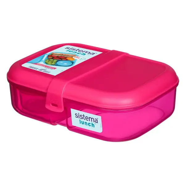 SISTEMA Lunch Krabička 3komory + kelímek růžová 1,1l