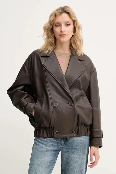 Kožená bunda Marella hnědá barva, přechodná, oversize, 2523446014200