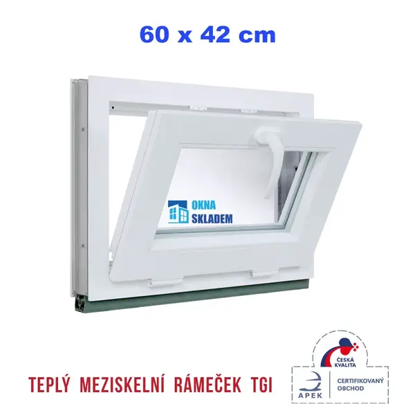 Plastové okno | 60x42 cm (600x420 mm) | Bílé | Sklopné | Teplý meziskelní rámeček