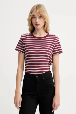 Bavlněné tričko Levi's dámské, vínová barva, 39185