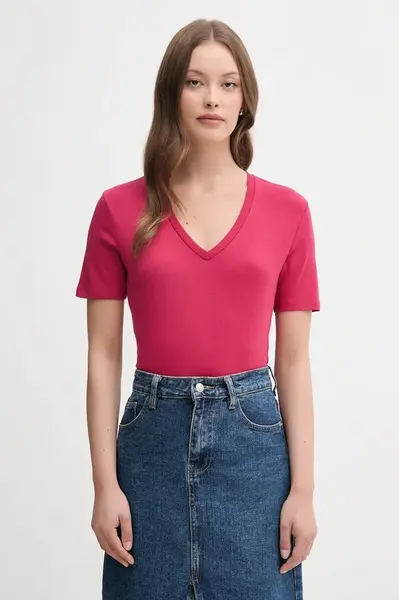 Bavlněné tričko United Colors of Benetton dámské, růžová barva, 3GA2E4230