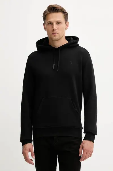 Bavlněná mikina Trussardi pánská, černá barva, s kapucí, hladká, G8078000031N