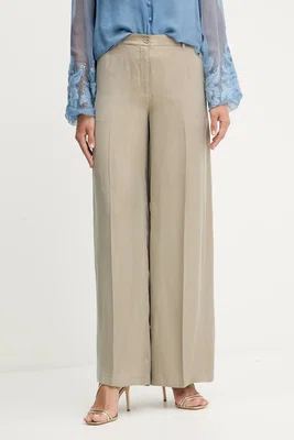 Kalhoty Guess ERNESTINE dámské, béžová barva, široké, high waist, W5YB02 WH5N2