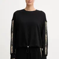 Bavlněná mikina Dkny dámská, černá barva, s aplikací, DP5T1414