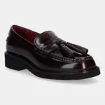 Kožené mokasíny Tommy Hilfiger TASSEL SQUARISH TOE LTHR LOAFER dámské, vínová barva, na platformě, FW0FW08749