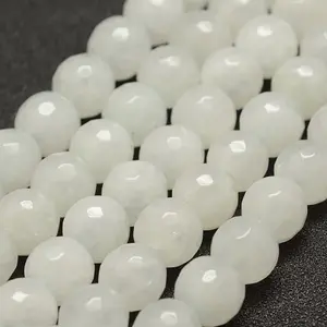 Faceted Natural White Jade Beads Strands