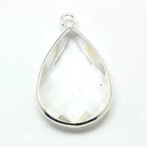 Silver Color Plated Brass Glass Teardrop Pendants
