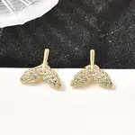 Fishtail Brass Micro Pave Clear Cubic Zirconia Stud Earrings