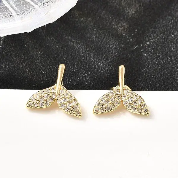 Fishtail Brass Micro Pave Clear Cubic Zirconia Stud Earrings