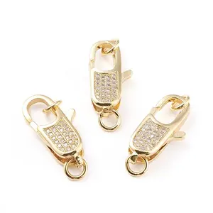 Brass Micro Pave Clear Cubic Zirconia Lobster Claw Clasp