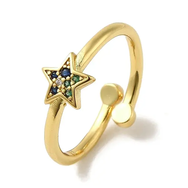 Rack Plating Brass Micro Pave Cubic Zirconia Cuff Rings