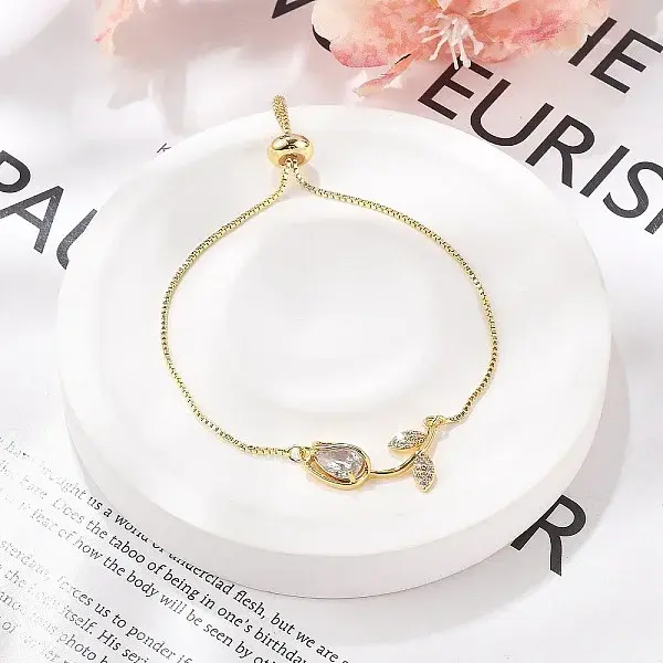 Brass Micro Pave Clear Cubic Zirconia Slider Bracelets