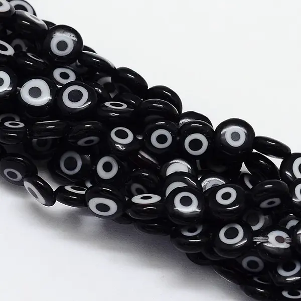 Handmade Evil Eye Lampwork Flat Round Bead Strands