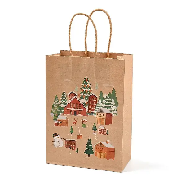 Christmas Theme Printed Kraft Paper Bags with Handles