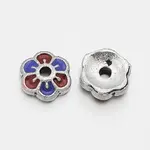 Antique Silver Plated Flower Alloy Enamel Bead Caps