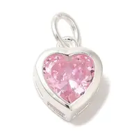 925 Sterling Silver Cubic Zirconia Heart Charms with Jump Rings