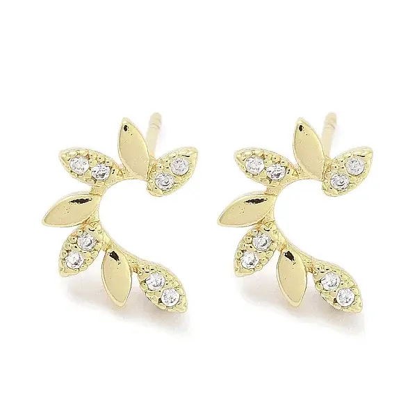 Brass Pave Clear Cubic Zirconia Stud Earring