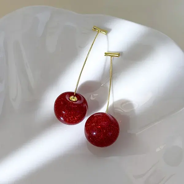 Zinc Alloy Resin Cherry Stud Earrings