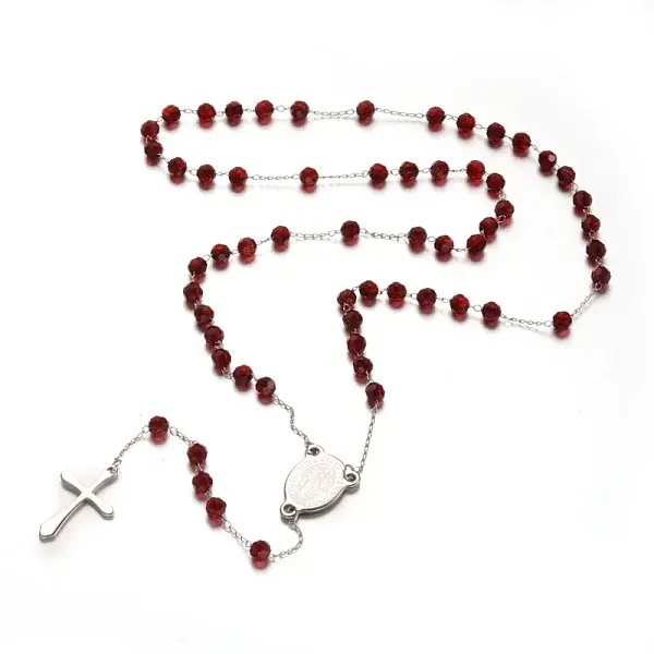 Cross 304 Stainless Steel Rosary Beaded Necklaces