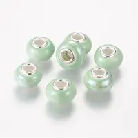 Rondelle Lawn Green Handmade Porcelain Large Hole European Beads