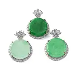 Dyed Natural Myanmar Jade Flower Flat Round Pendants