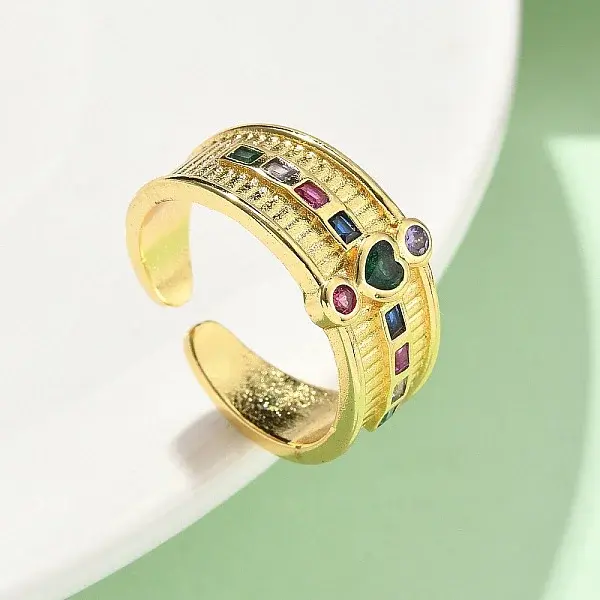 Brass Micro Pave Cubic Zirconia Adjustable Cuff Rings