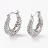 Brass Micro Pave Clear Cubic Zirconia Hoop Earrings