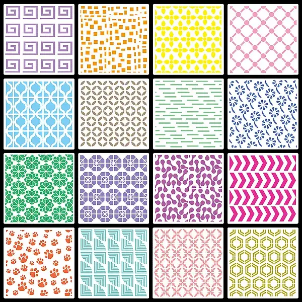 16 Sheets Square PET Drawing Painting Stencils Templates