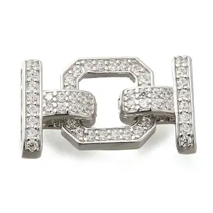 925 Sterling Silver Micro Pave Clear Cubic Zirconia Fold Over Clasps