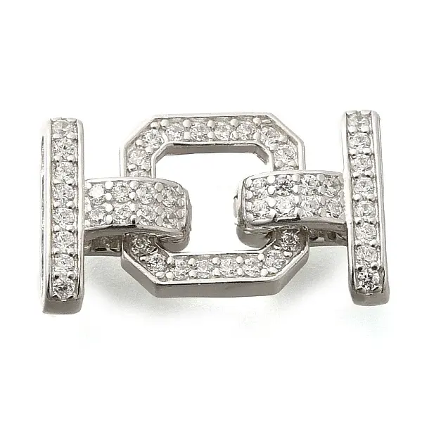 925 Sterling Silver Micro Pave Clear Cubic Zirconia Fold Over Clasps