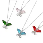Butterfly Platinum Brass Micro Pave Cubic Zirconia Pendant Necklaces