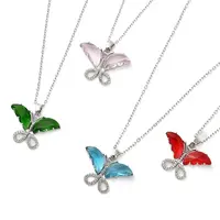 Butterfly Platinum Brass Micro Pave Cubic Zirconia Pendant Necklaces