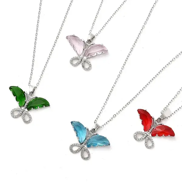 Butterfly Platinum Brass Micro Pave Cubic Zirconia Pendant Necklaces