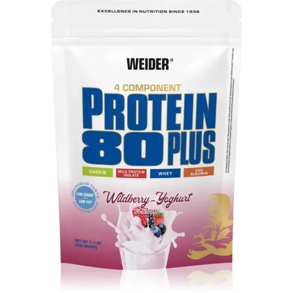 Weider Protein 80 Plus syrovátkový protein s aminokyselinami příchuť Wildberry- Yoghurt 500 g