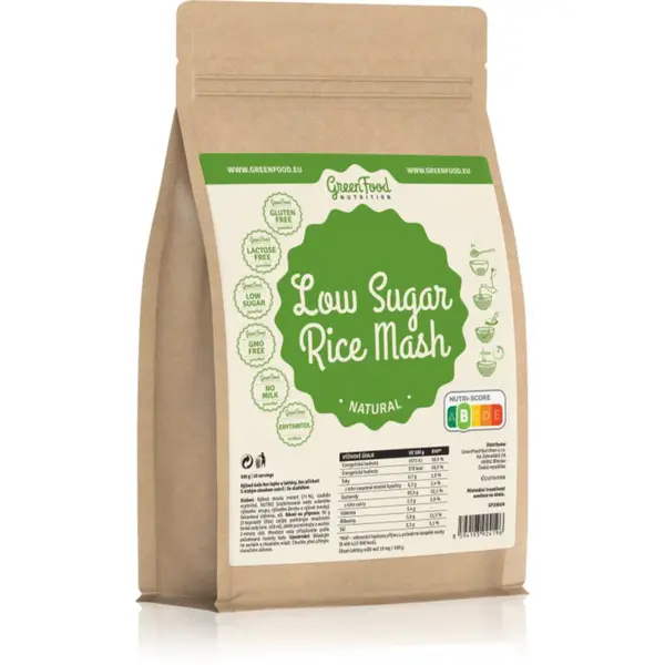 GreenFood Nutrition Low Sugar Rice Mash ryžová kaša s nízkym obsahom cukru príchuť Natural 500 g