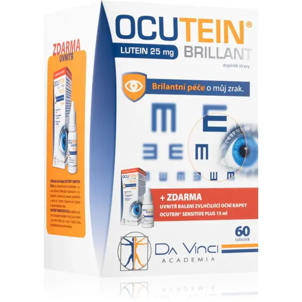 Da Vinci Academia Ocutein Brillant Lutein 25mg + Sensitive Plus očné kvapky sada na podporu zdravia zraku