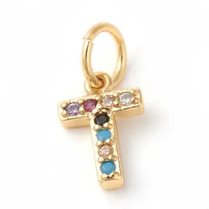 Brass Micro Pave Colorful Cubic Zirconia Charms