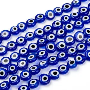Handmade Evil Eye Lampwork Flat Round Bead Strands
