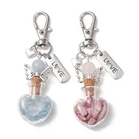 Natural Aquamarine & Rhodonite Chip inside Angel Wishing Bottle Pendant Decorations