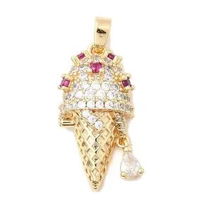 Brass Micro Pave Clear & Hot Pink Cubic Zirconia Pendants