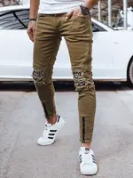 Olivové pánske slim fit rifle