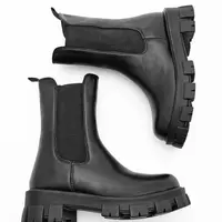 Marjin Women's Elastic Casual Boots With Thick Serrated Sole Eslona Black