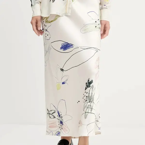 Sukňa Desigual PAUL béžová farba, midi, rovný strih, 25WWFW07