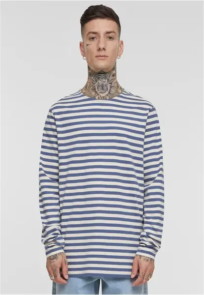 Men's T-shirt Regular Stripe LS - white/blue