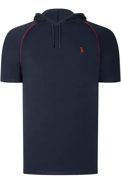 T8570 DEWBERRY HOODED MEN'S T-SHIRT-PLAIN NAVY BLUE